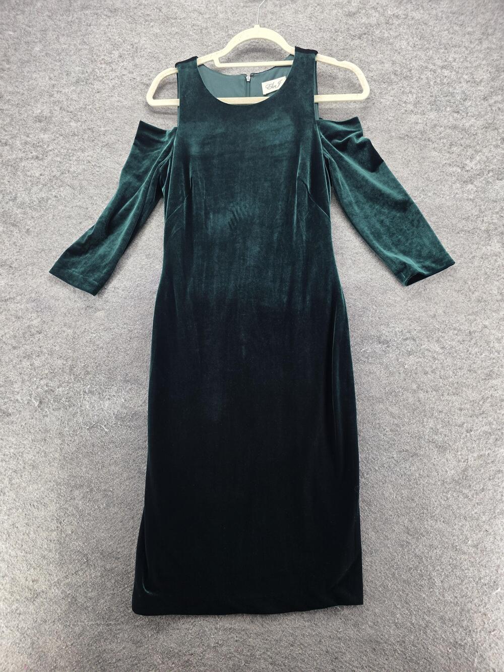Eliza J Dress Womens 6 Green Velvet Maxi Cold Shoulder Round Neck Lined